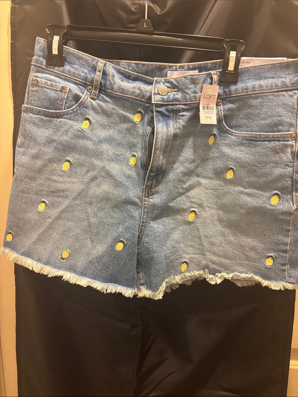 LOFT Light Blue Denim Shorts with Yellow Dot Embroidery